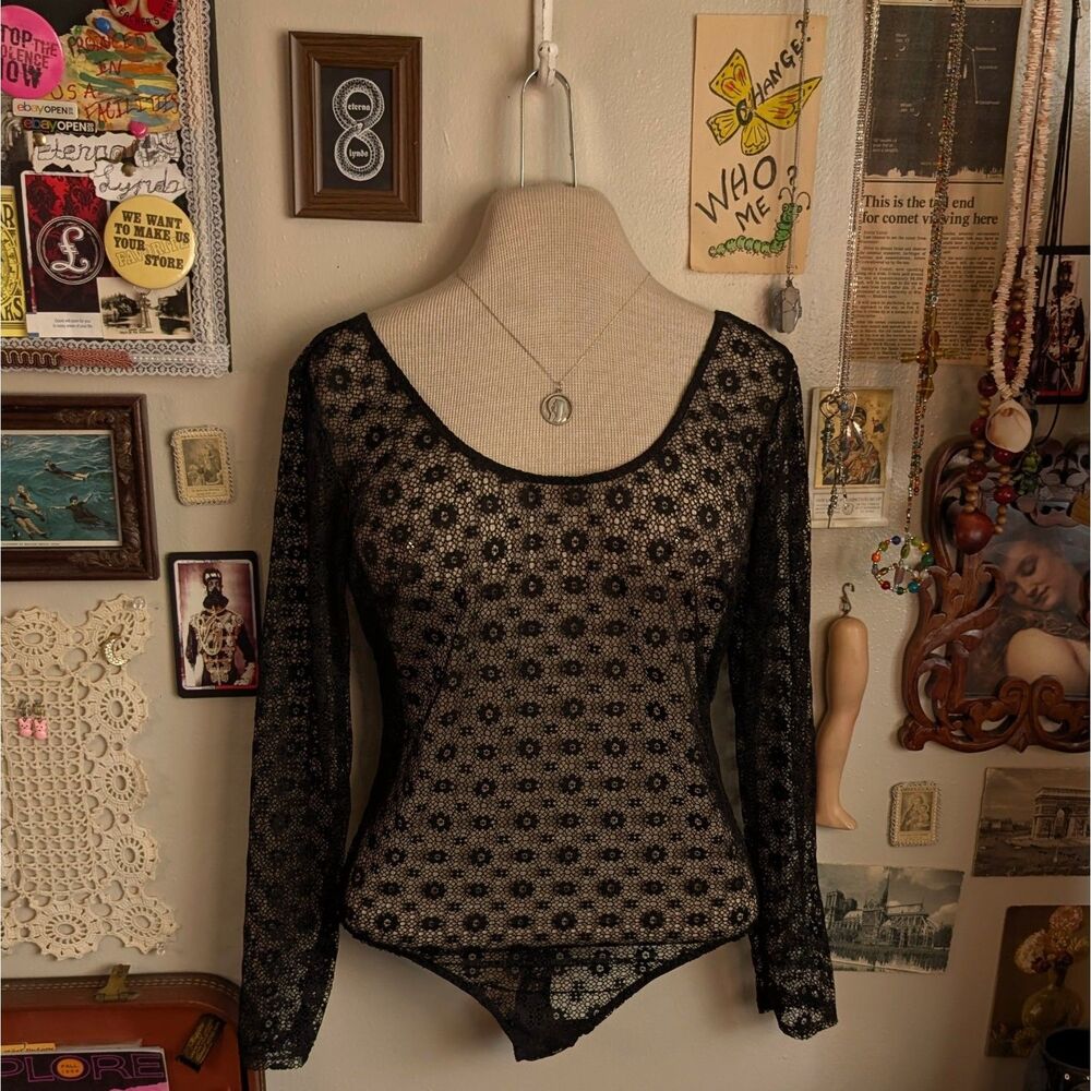 Victoria's Secret Lace Thong Bodysuit Women's Medium/Large Black
